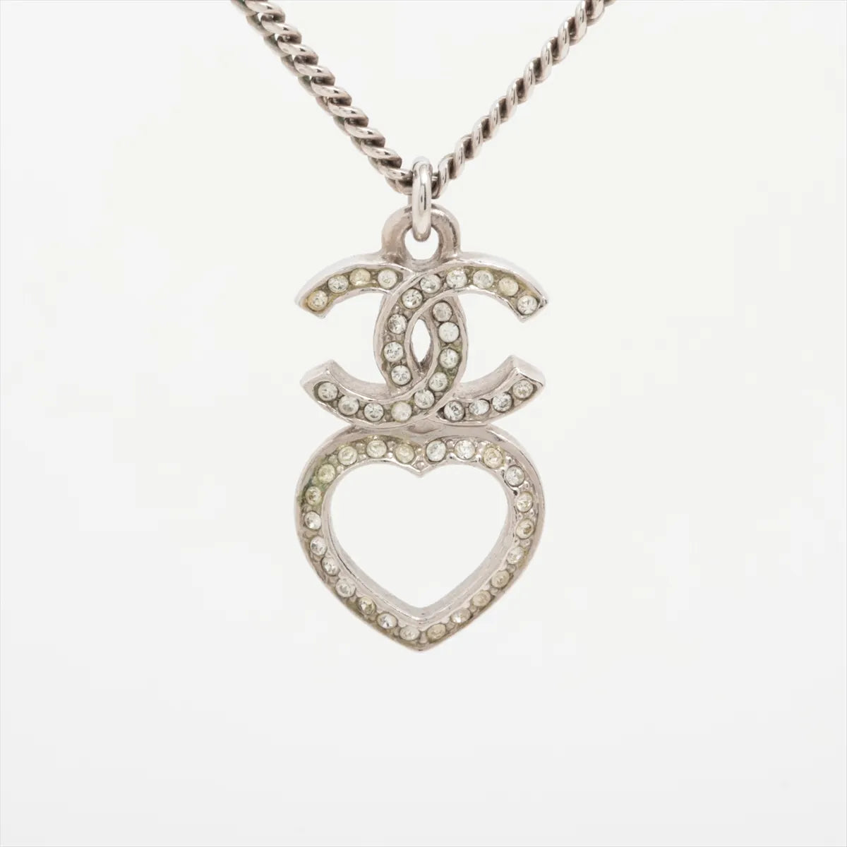Chanel CC Logo Heart Rhinestone Necklace