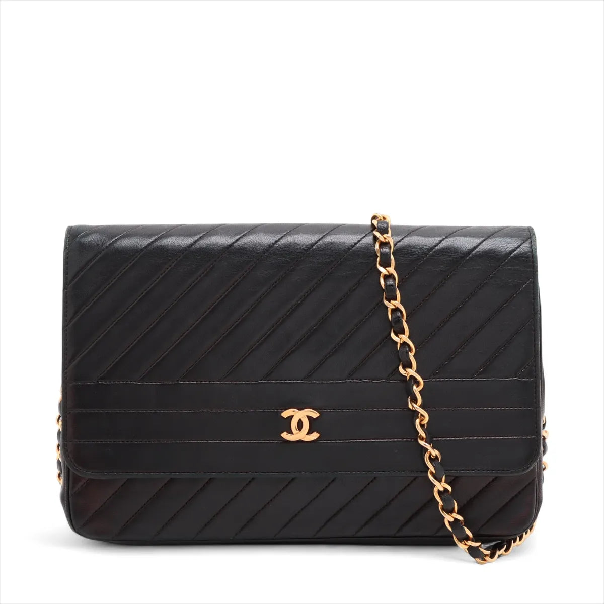 Chanel CC Logo Lambskin Chain Shoulder Bag Black