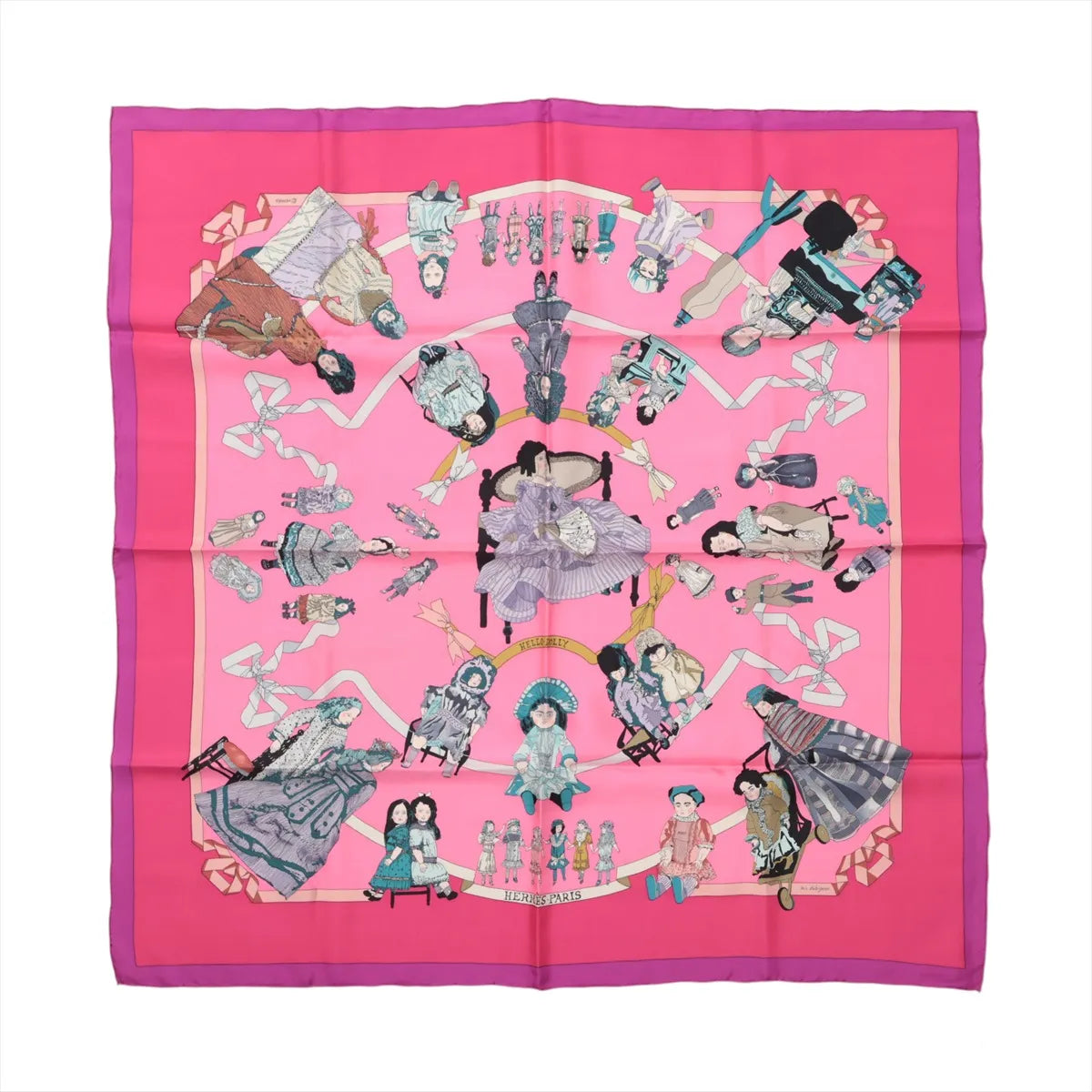 Hermes Carre 90 Hello Dolly Puppets Silk Scarf Pink — product photo 1