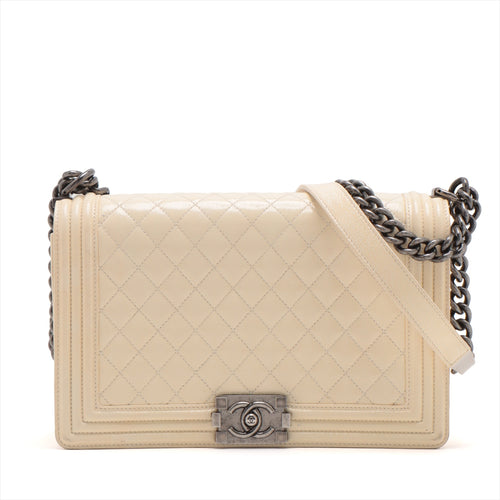 Chanel Boy Patent Leather Chain Shoulder Bag Ivory