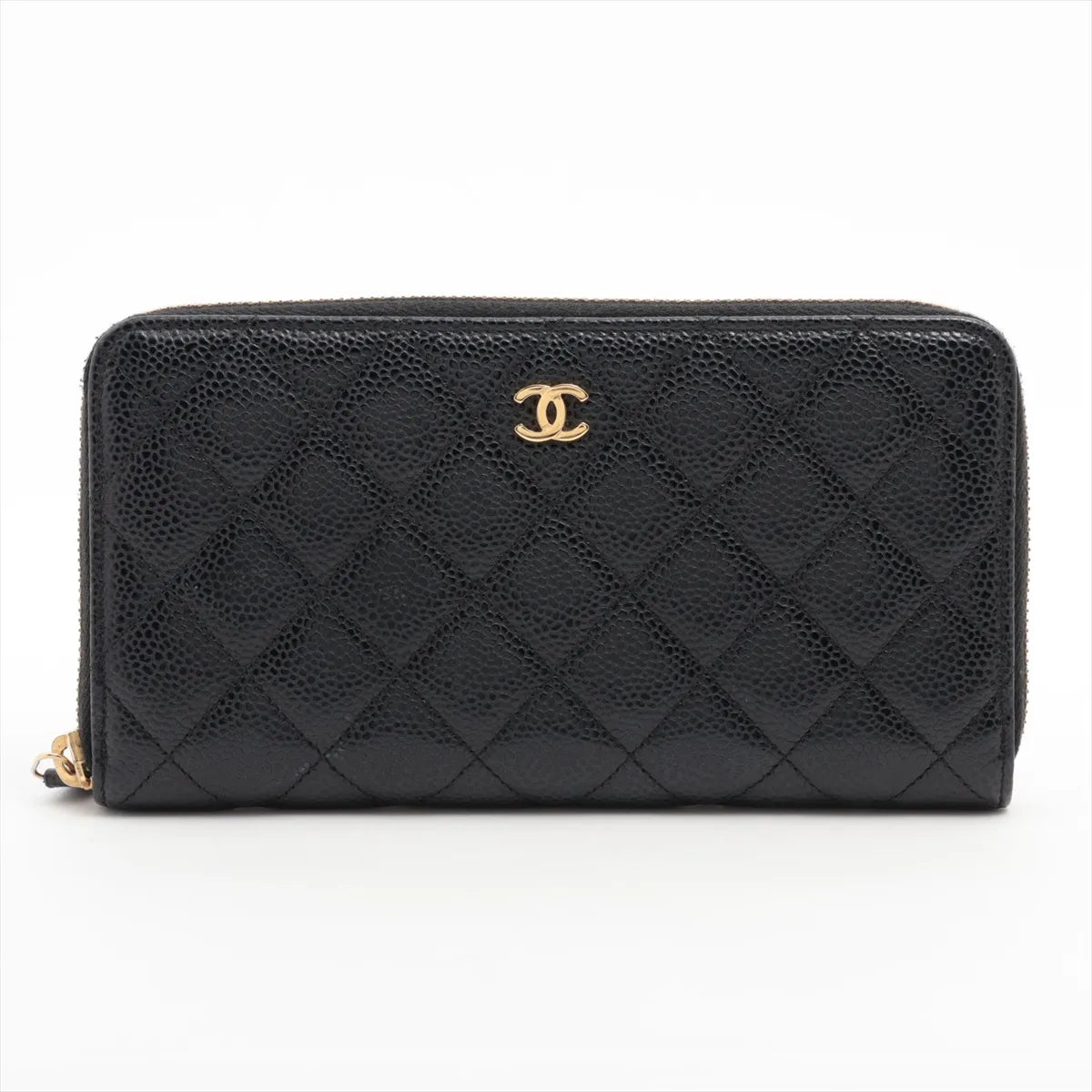 Chanel CC Logo Matelasse Caviar Skin Zippy Wallet Black