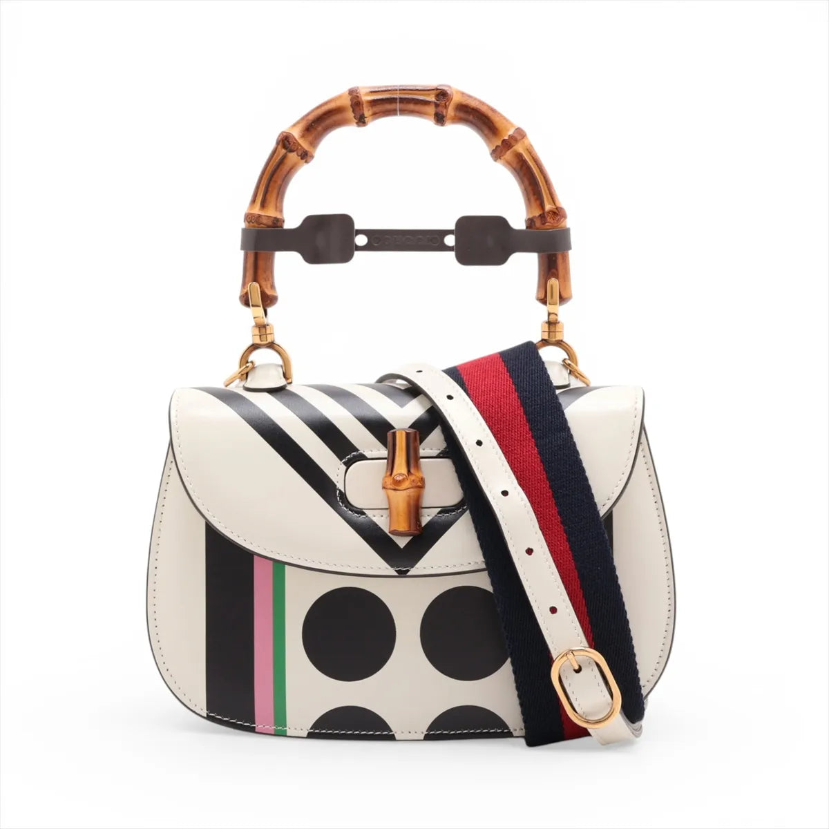 Gucci Bamboo 1947 Leather Two-Way Handbag White x Multicolor