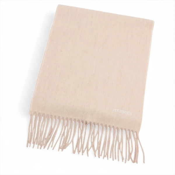 Hermes Logo Cashmere Scarf Beige
