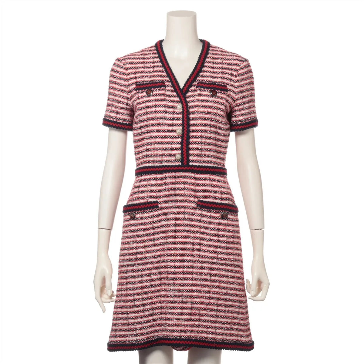 Gucci Interlocking G Cotton Tweed Dress Red