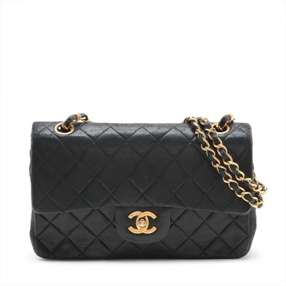 Chanel CC Logo Matelasse 23 Small Lambskin Double Flap Double Chain Bag Black