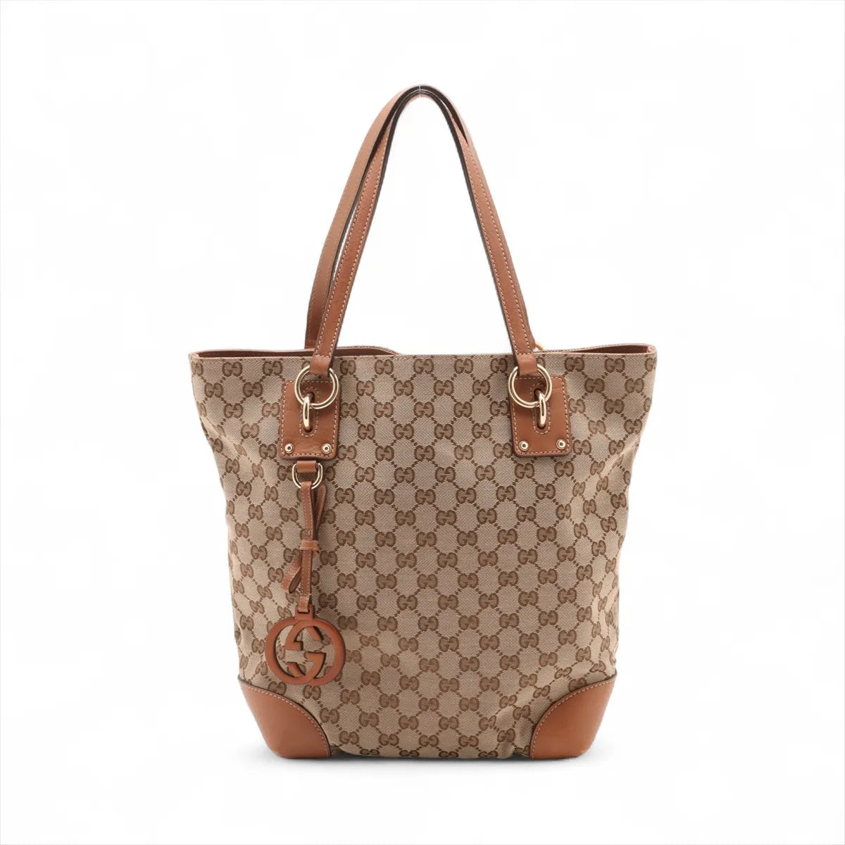 Gucci GG Canvas Leather Tote Bag Beige x Brown