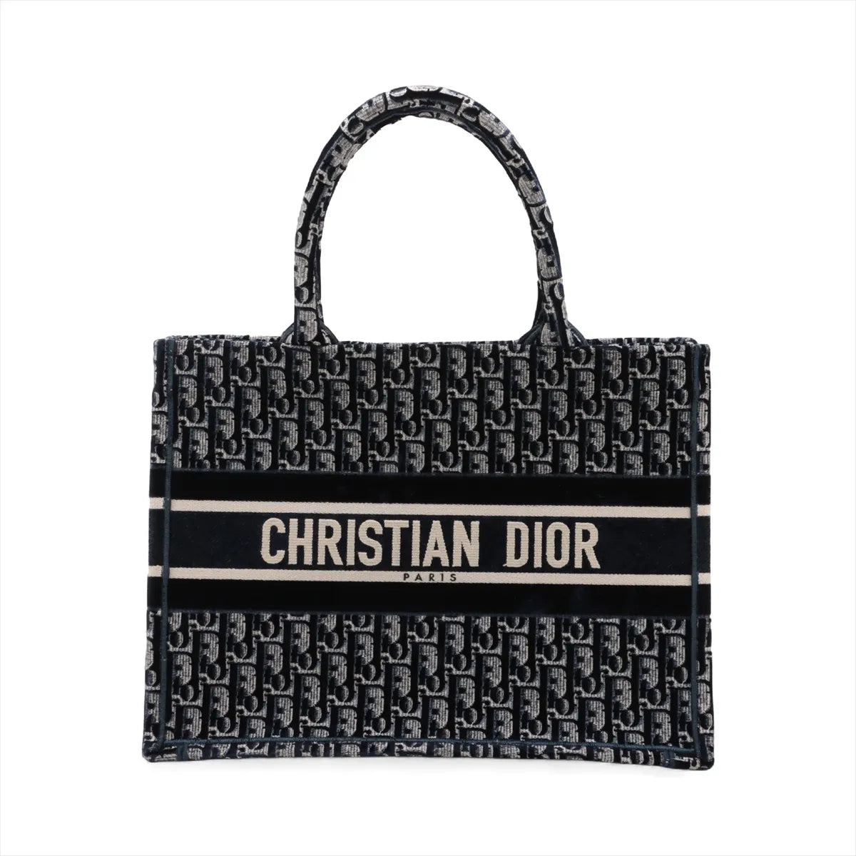 Christian Dior Oblique Book Tote Medium Velour Tote Bag Navy Blue