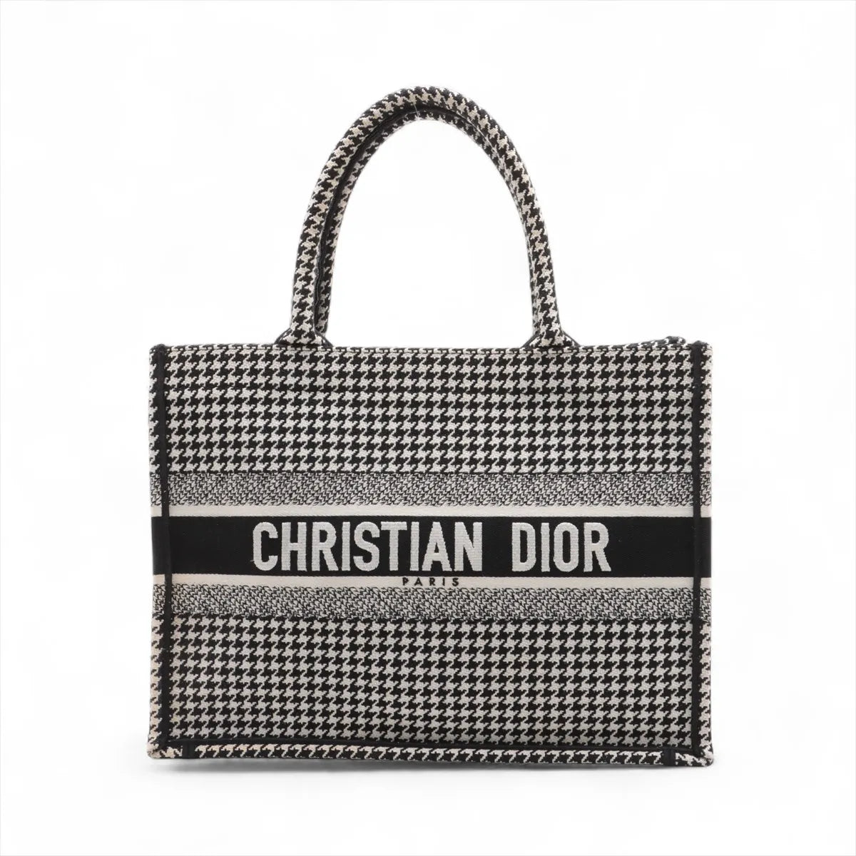Christian Dior Houndstooth Canvas Book Tote Bag Black x White