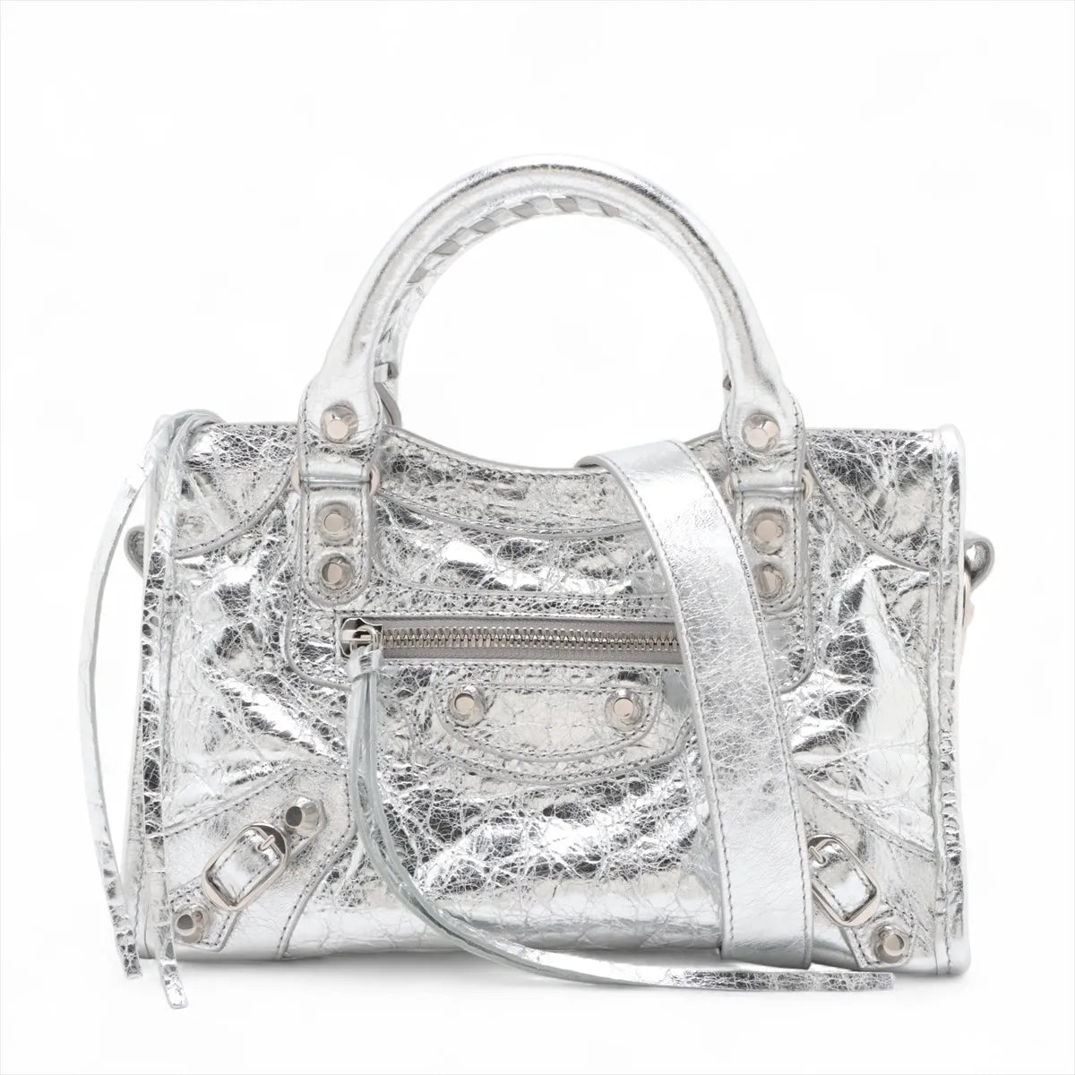 Balenciaga Le City Small Leather Two-Way Handbag Metallic Silver