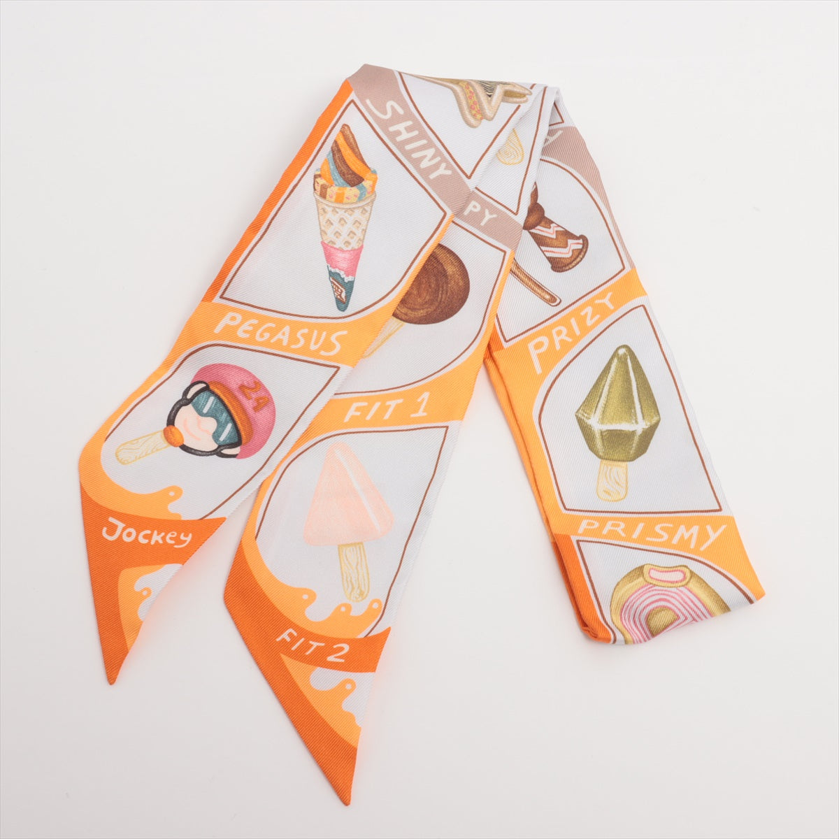 Hermès Twilly Funny Ice Cream Silk Orange x White