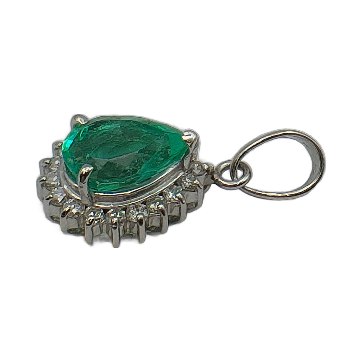 Pt900 Platinum 0.72 ct Emerald & Diamond Pendant — detail 3