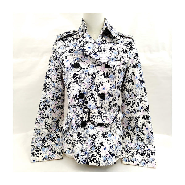 Burberry Blue & White Floral Trench Jacket