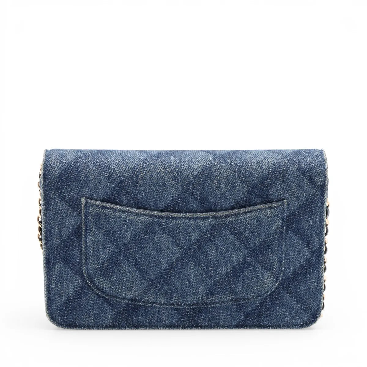 Chanel CC Logo Matelasse Denim Wallet on Chain Blue
