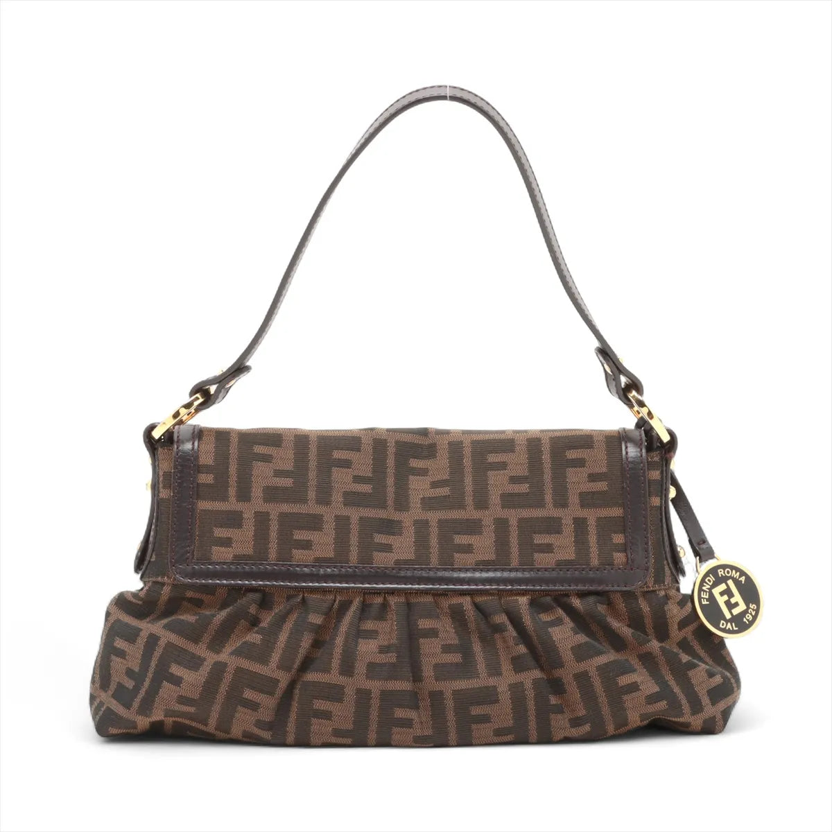 Fendi Zucca Canvas Leather Shoulder Bag Brown