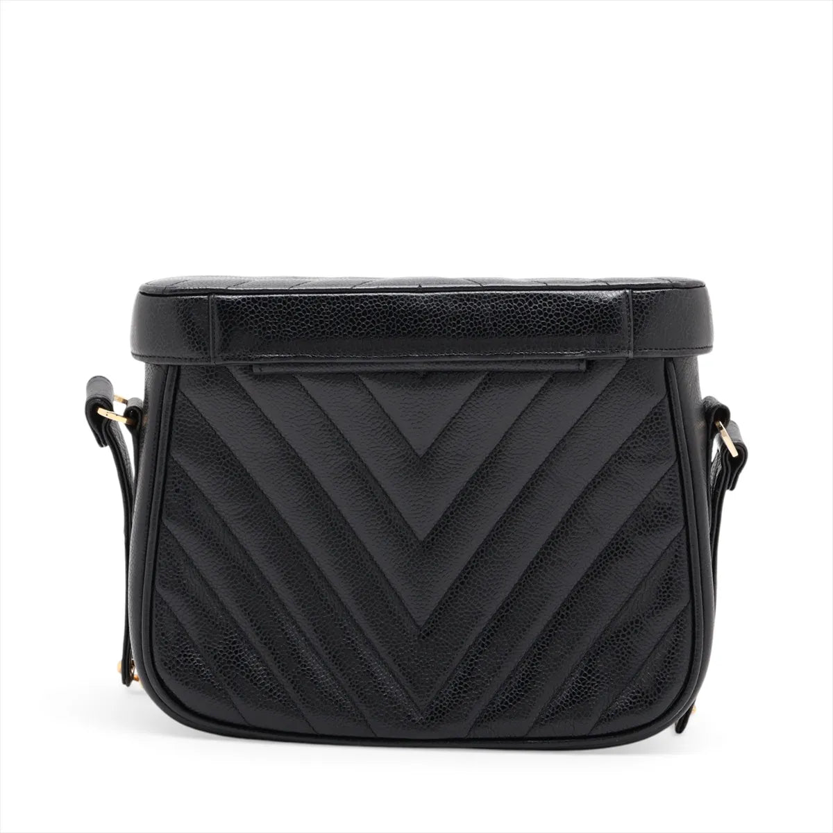 Chanel Chevron Caviar Skin Chain Vanity Shoulder Bag Black