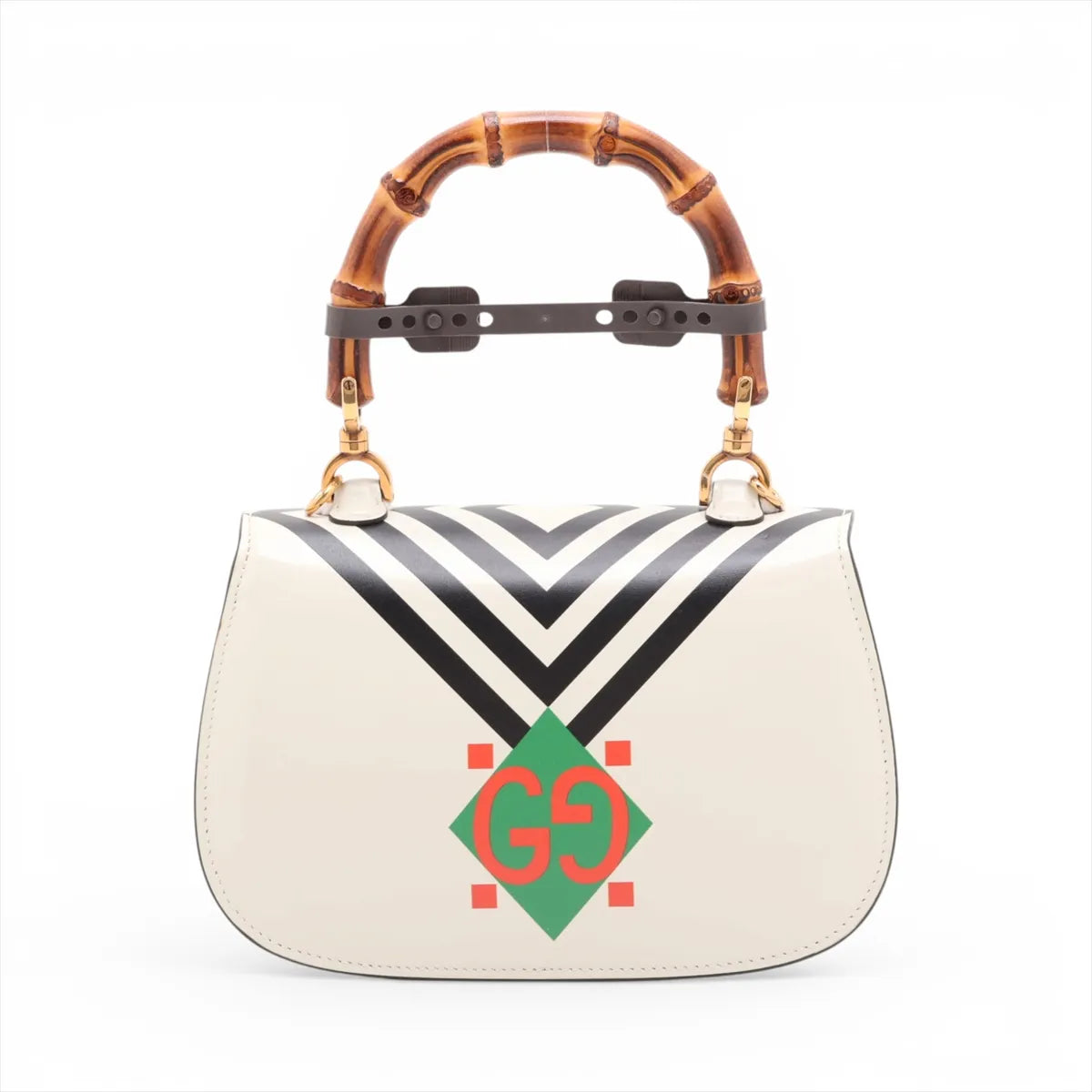 Gucci Bamboo 1947 Leather Two-Way Handbag White x Multicolor