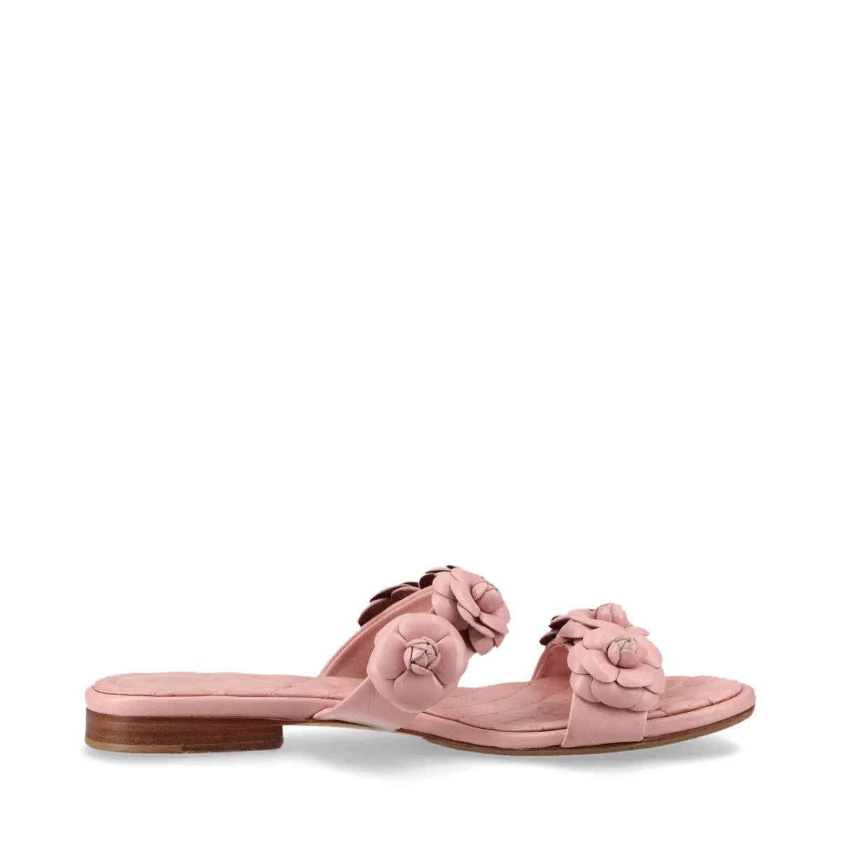 Chanel Camelia Two Strap Leather Sandal Pink
