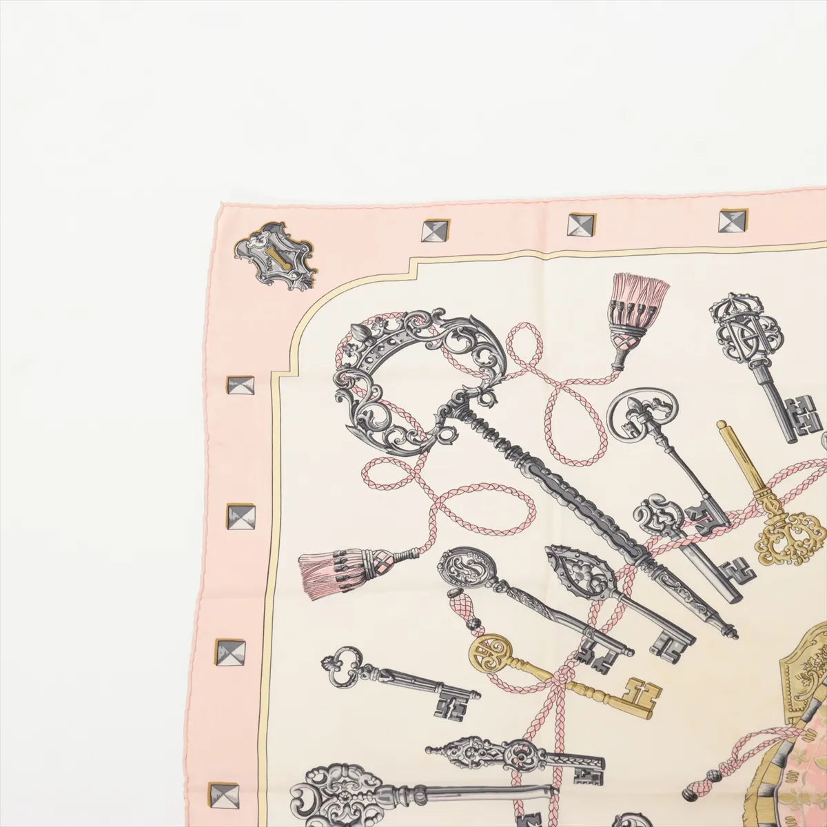 Hermes Carre 90 Les Cles Keys Silk Scarf Pink