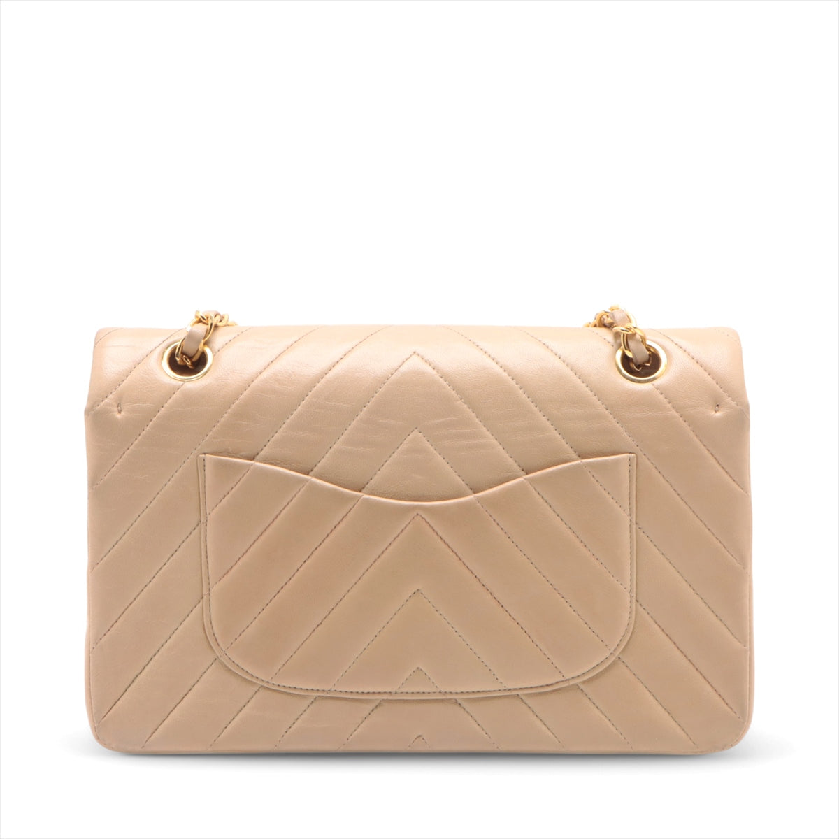 Chanel CC Logo V Stitch Lambskin Double Flap Double Chain Bag Beige