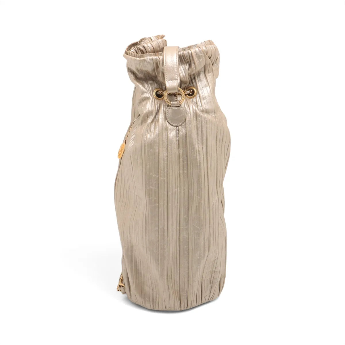 Chanel CC Logo Metallic Calfskin Pleats Drawstring Two-Way Bag Gold