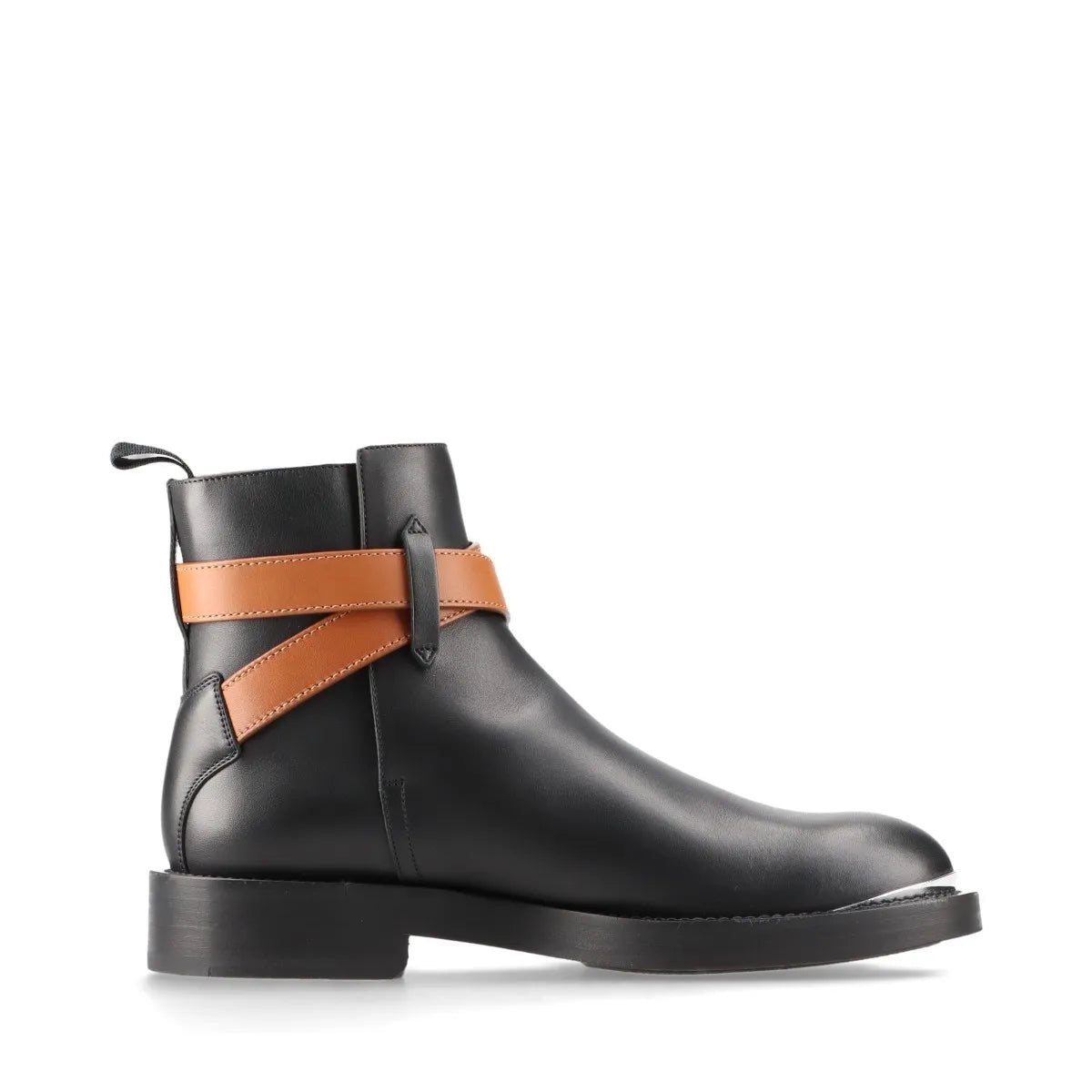 Dior Leather Buckle Belt Short Boots Unisex Black
