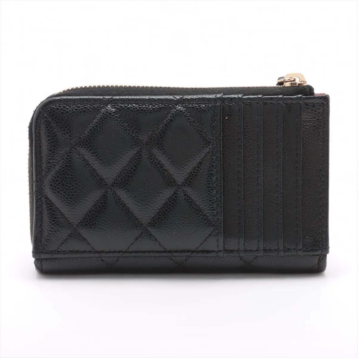 Chanel CC Logo Matelasse Caviar Skin Coin Card Wallet Black