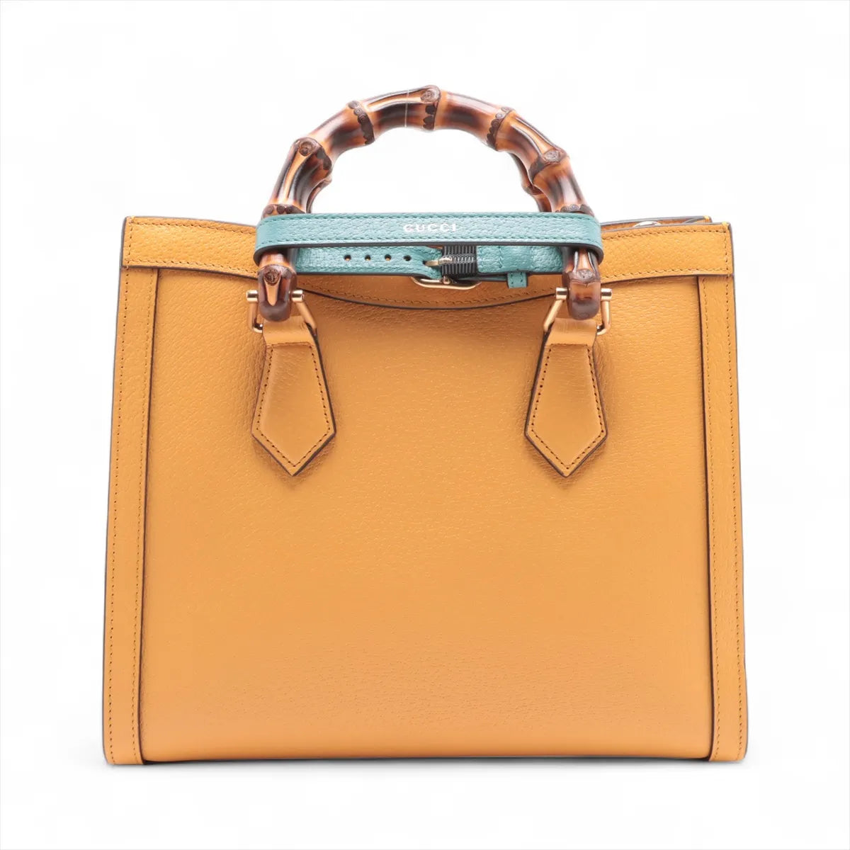 Gucci GG Logo Bamboo Diana Leather Small Tote Bag Yellow