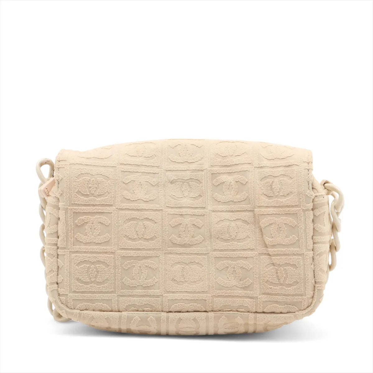 Chanel CC Logo Jacquard Terry Cloth Chain Shoulder Bag Beige