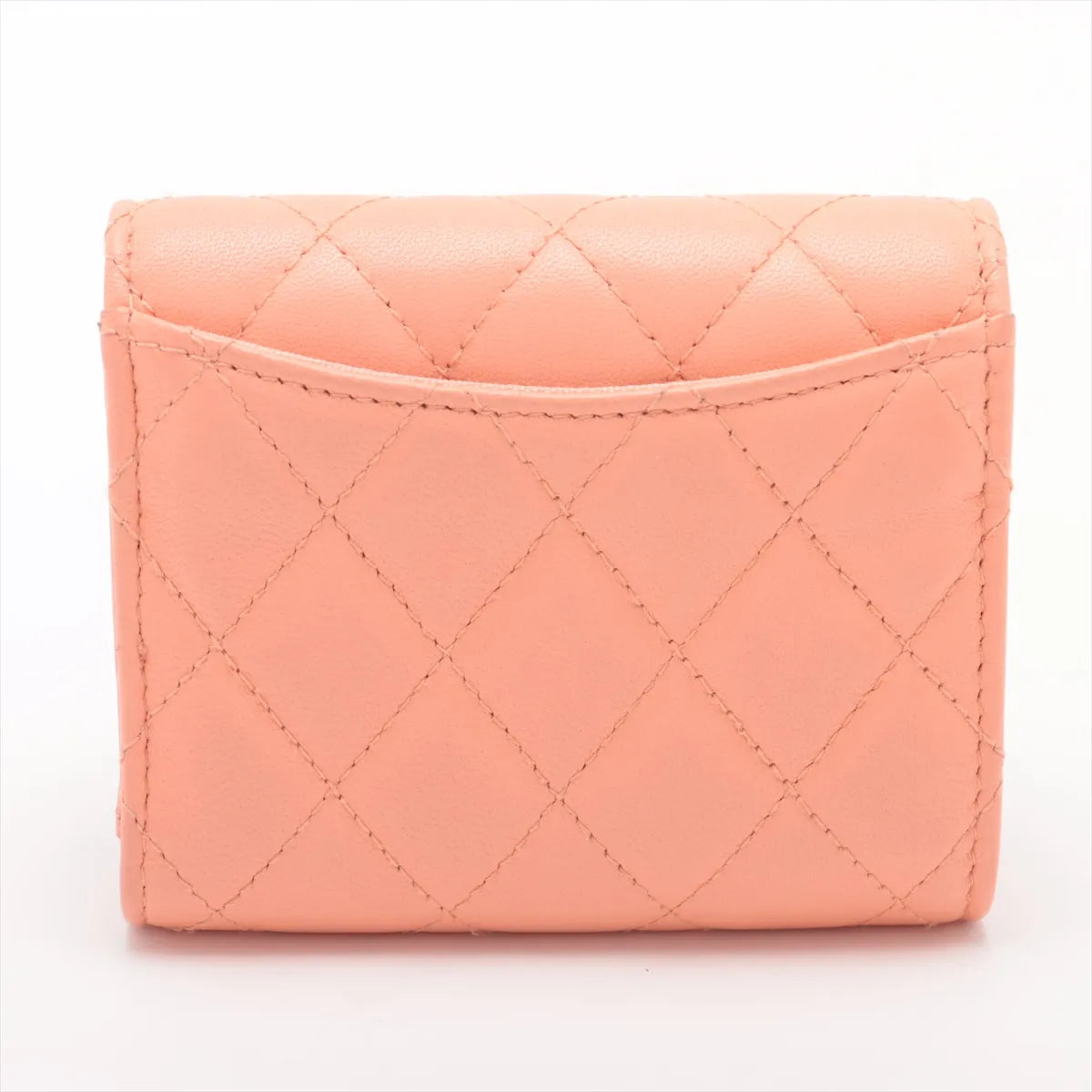 Chanel CC Logo Matelasse Lambskin Compact Wallet Pink Salmon