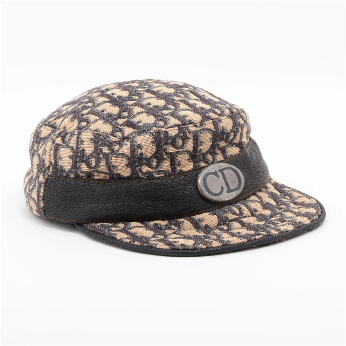 Christian Dior Oblique Jacquard Cotton Beret 58 Ivory x Navy Blue