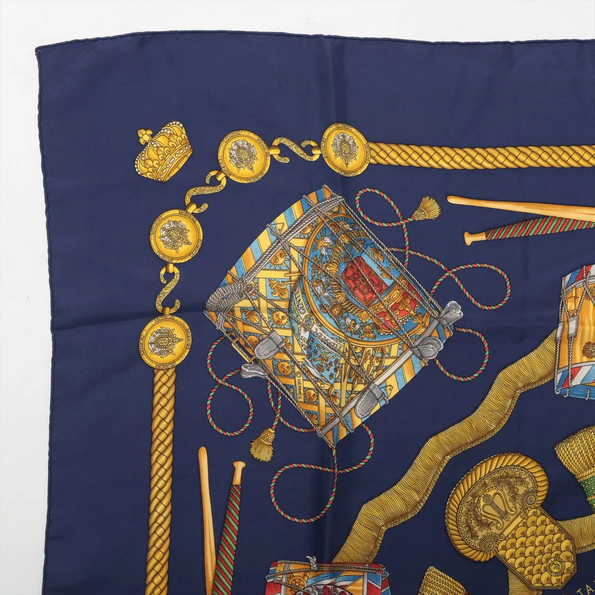 Hermes Carre 90 Les Tambours Drums Silk Scarf Navy Blue — product photo 2