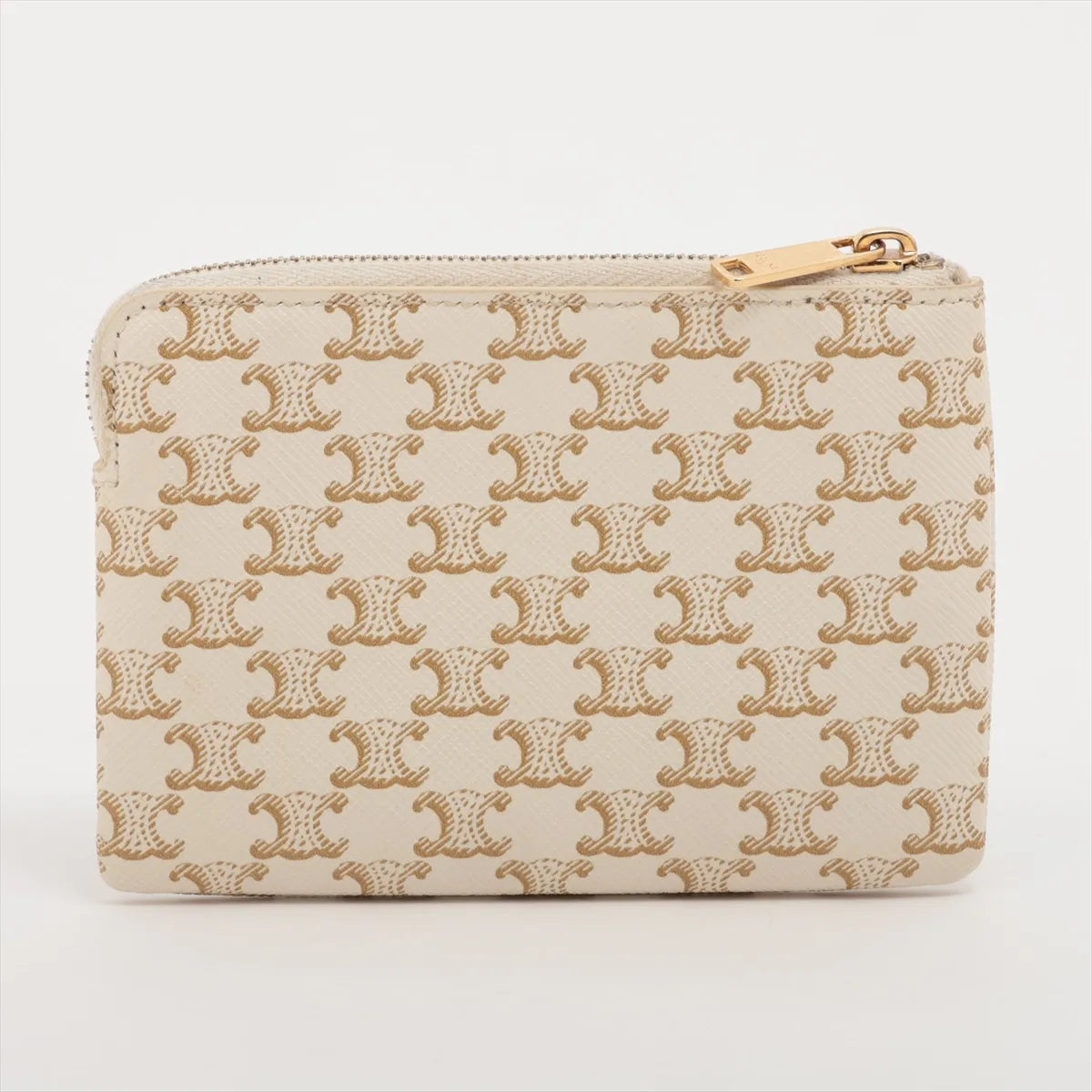 Celine Triomphe Leather Coin Purse Beige