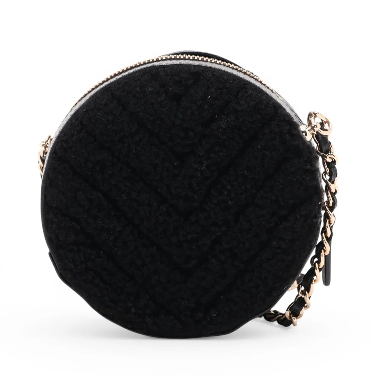 Chanel CC Round Chevron Boa x Lambskin Chain Shoulder Bag Black