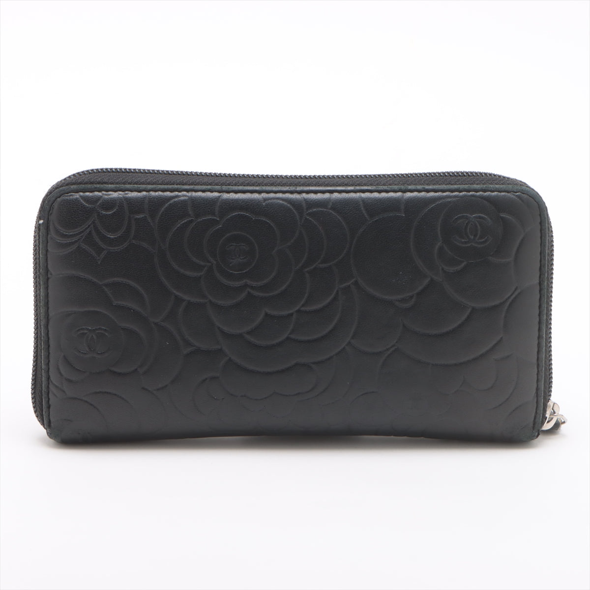 #1 Second Hand Chanel CC Logo Camelia Lambskin Zippy Long Wallet Black