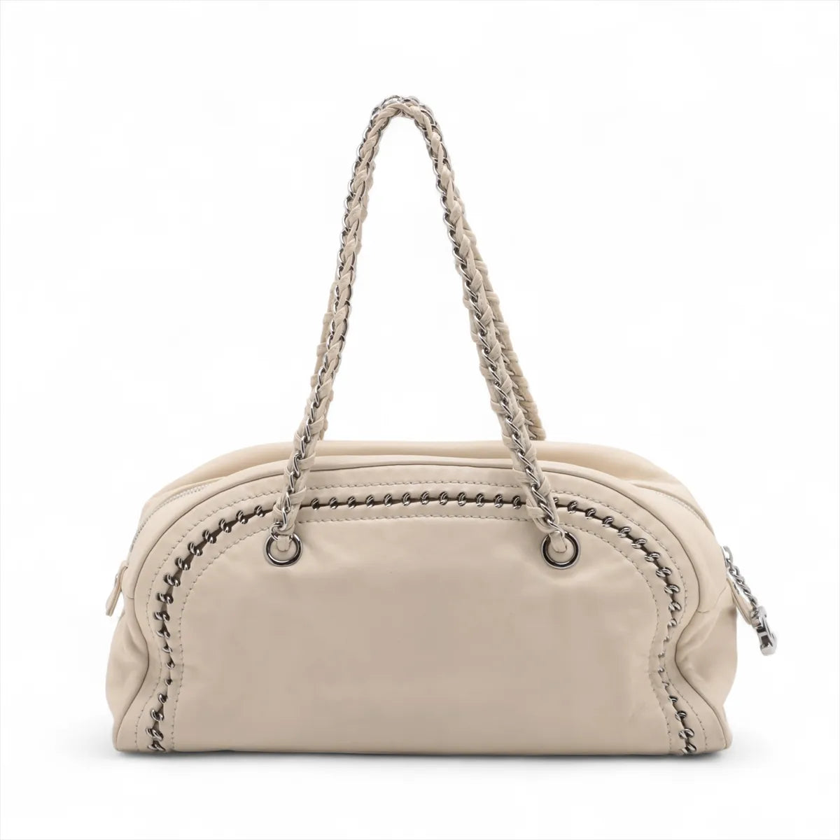 Chanel CC Logo Luxury Line Leather Chain Shoulder Bag Beige