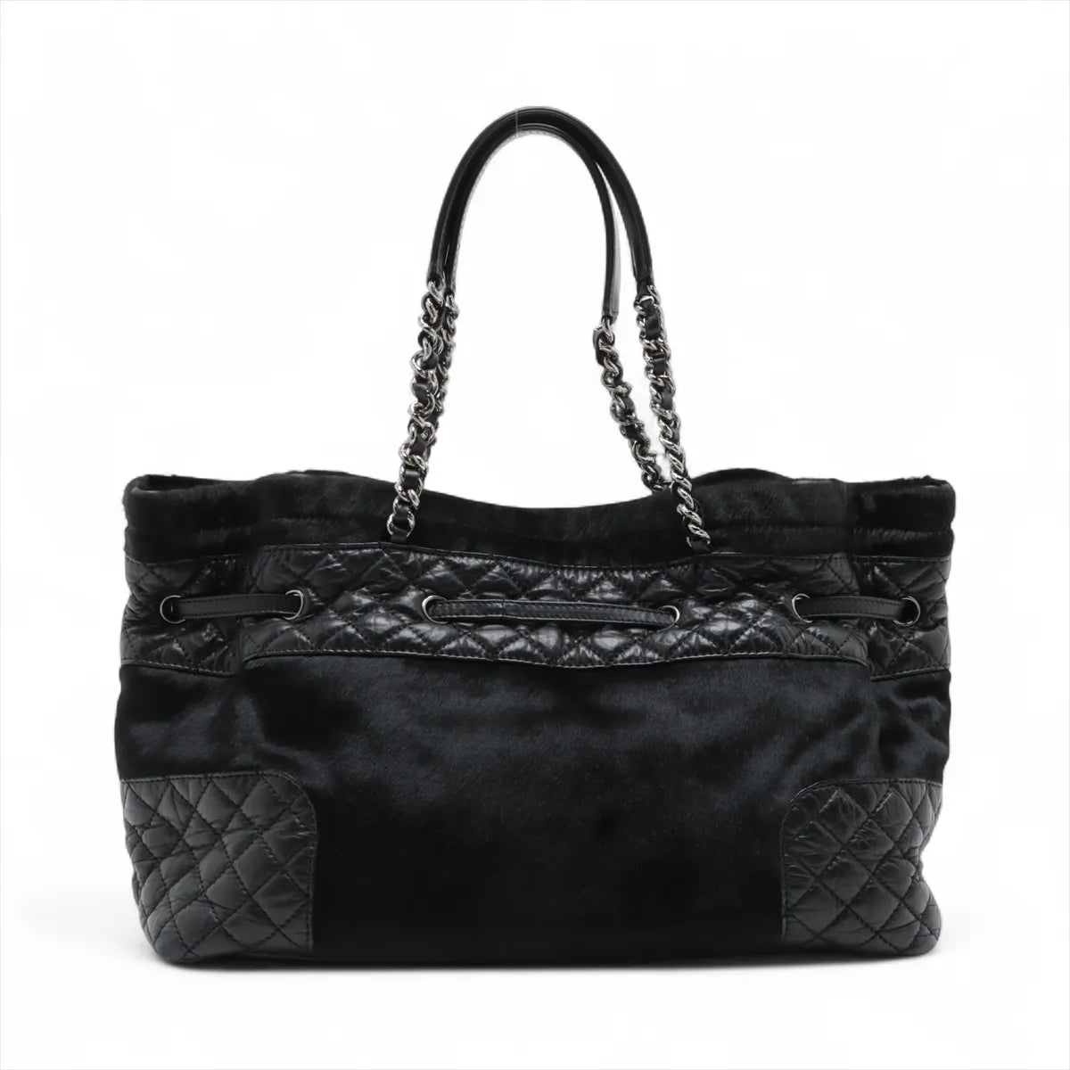 Chanel Matelasse Harako Vintage Calf Chain Tote Bag Black