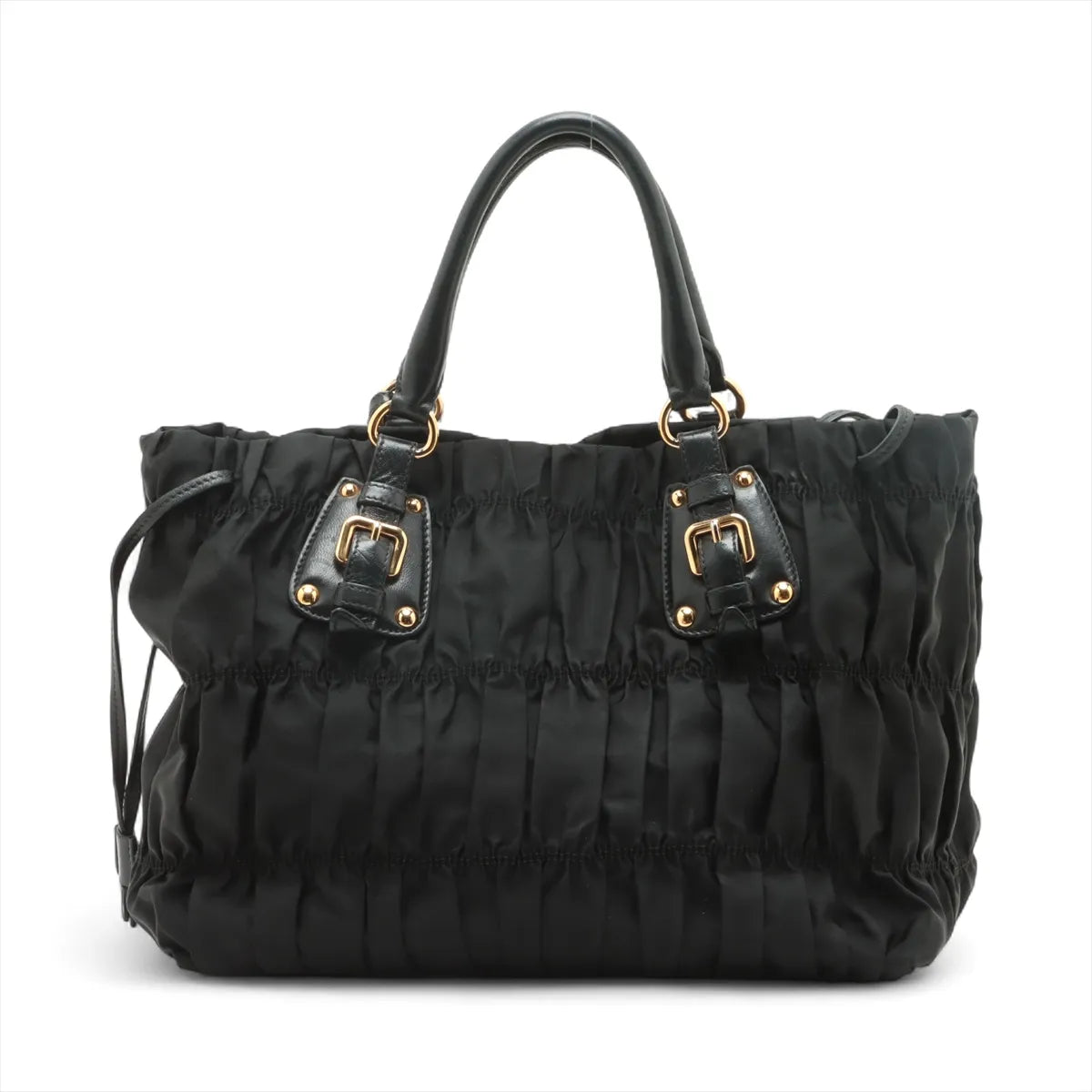 Prada Tessuto Gaufre Nylon Leather Two-Way Handbag Black