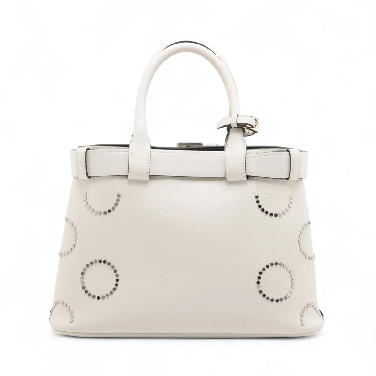Prada Buckle Belt Studs Two-Way Shoulder Bag White