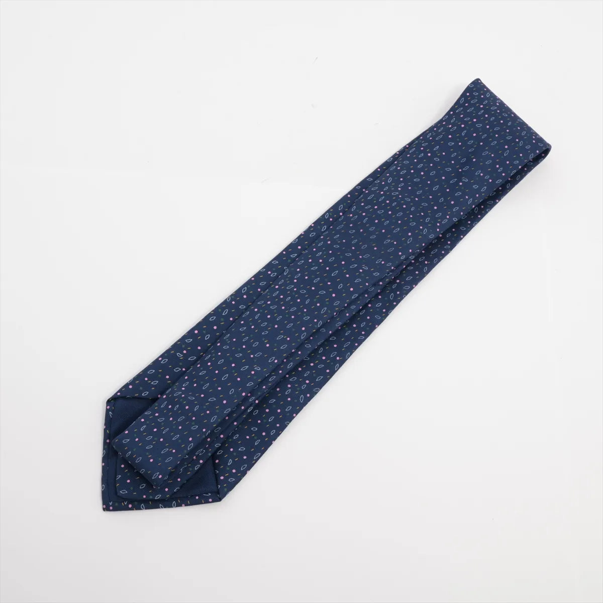 Hermès Printed Silk Necktie Navy Blue