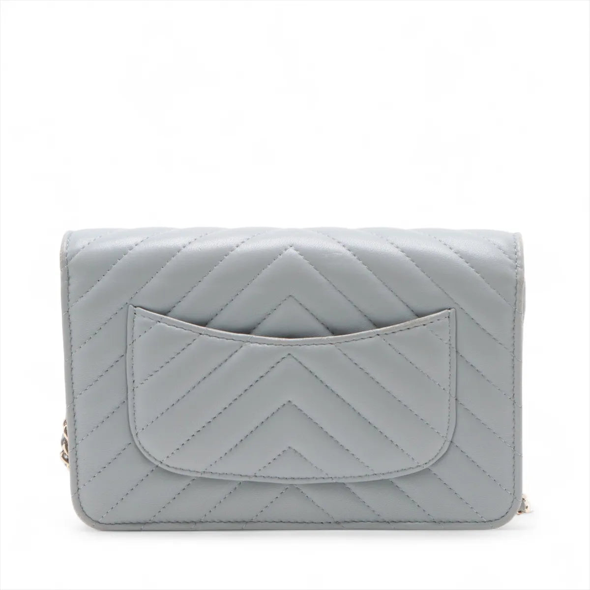 Chanel CC Logo Chevron Lambskin Chain Wallet Bag Gray
