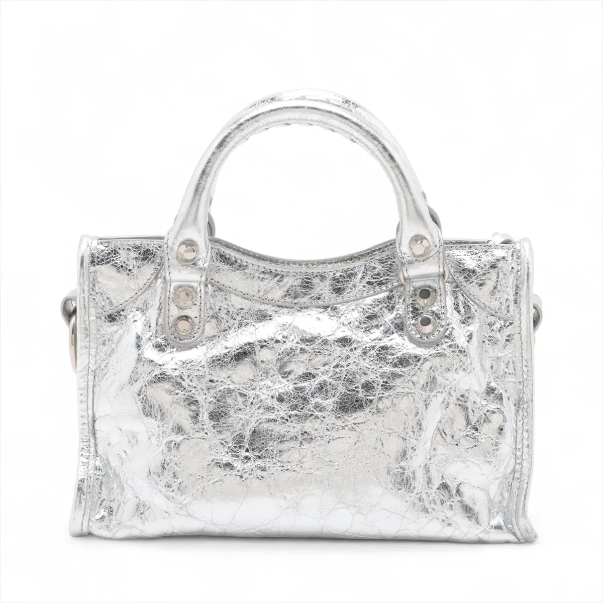 Balenciaga Le City Small Leather Two-Way Handbag Metallic Silver