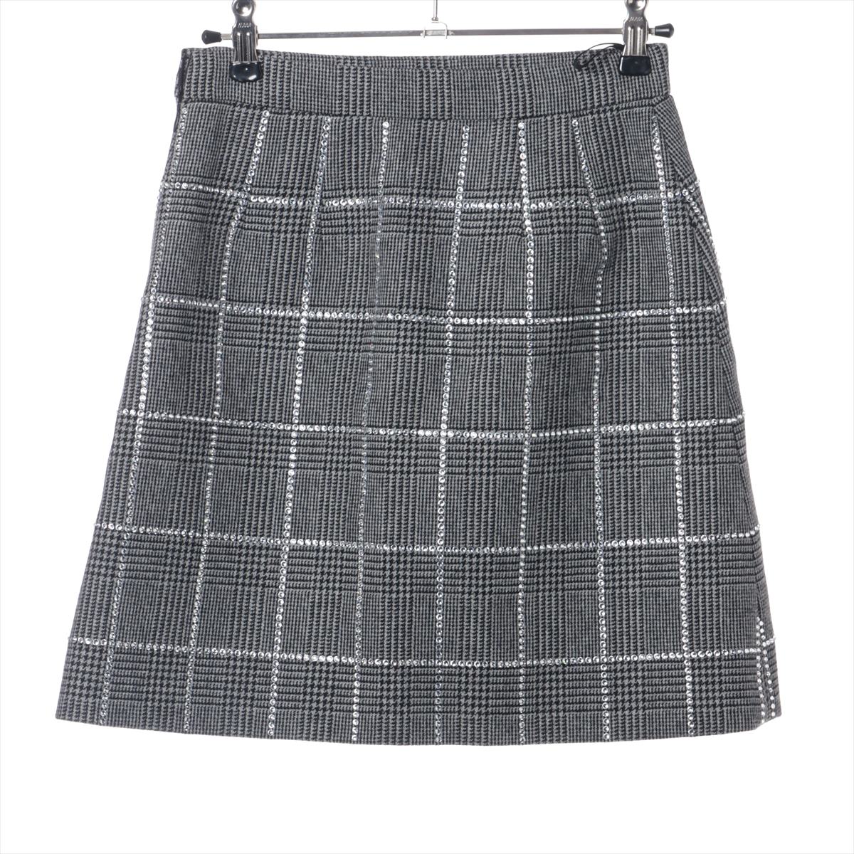 Miu Miu Plaid Rhinestone Wool Skirt Gray