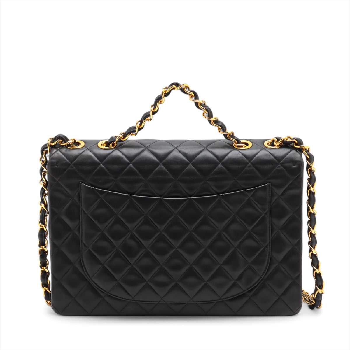 Chanel CC Logo Matelasse 34 Maxi Lambskin Single Flap Double Chain Shoulder Bag Black * PREDORDER *