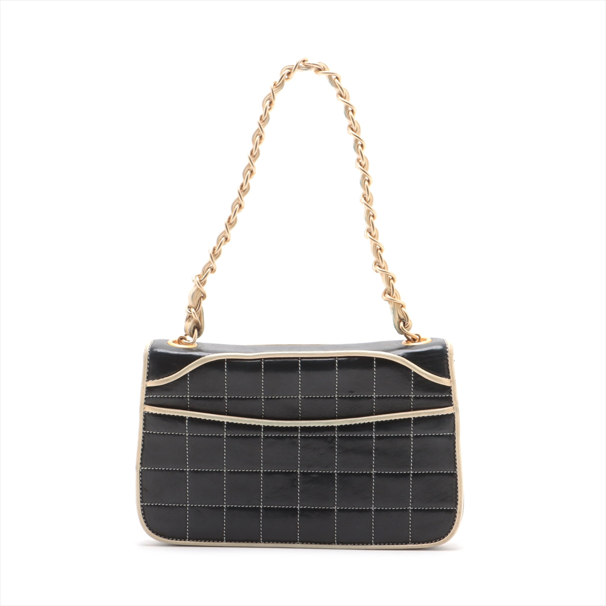 Chanel Chocolate Bar Lambskin Chain Shoulder Bag Black x Ivory