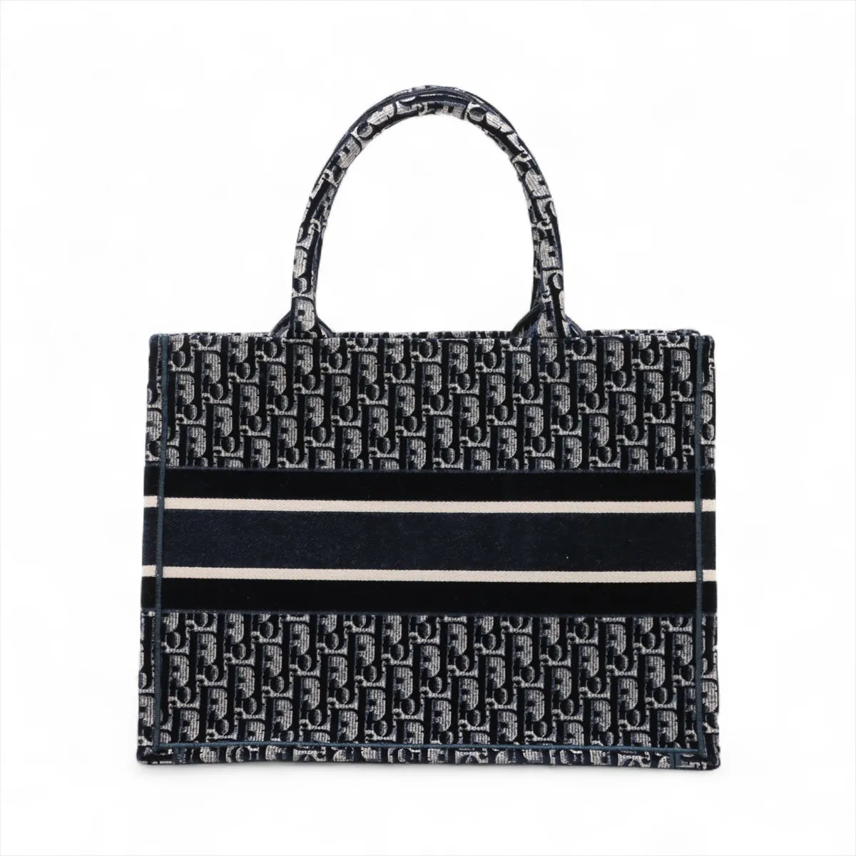 Christian Dior Oblique Book Tote Medium Velour Tote Bag Navy Blue