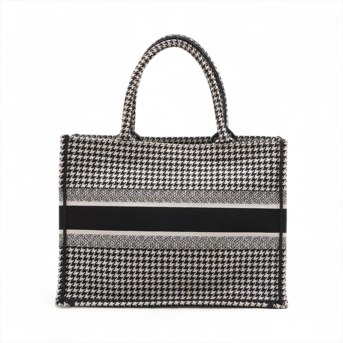 Christian Dior Houndstooth Canvas Book Tote Bag Black x White