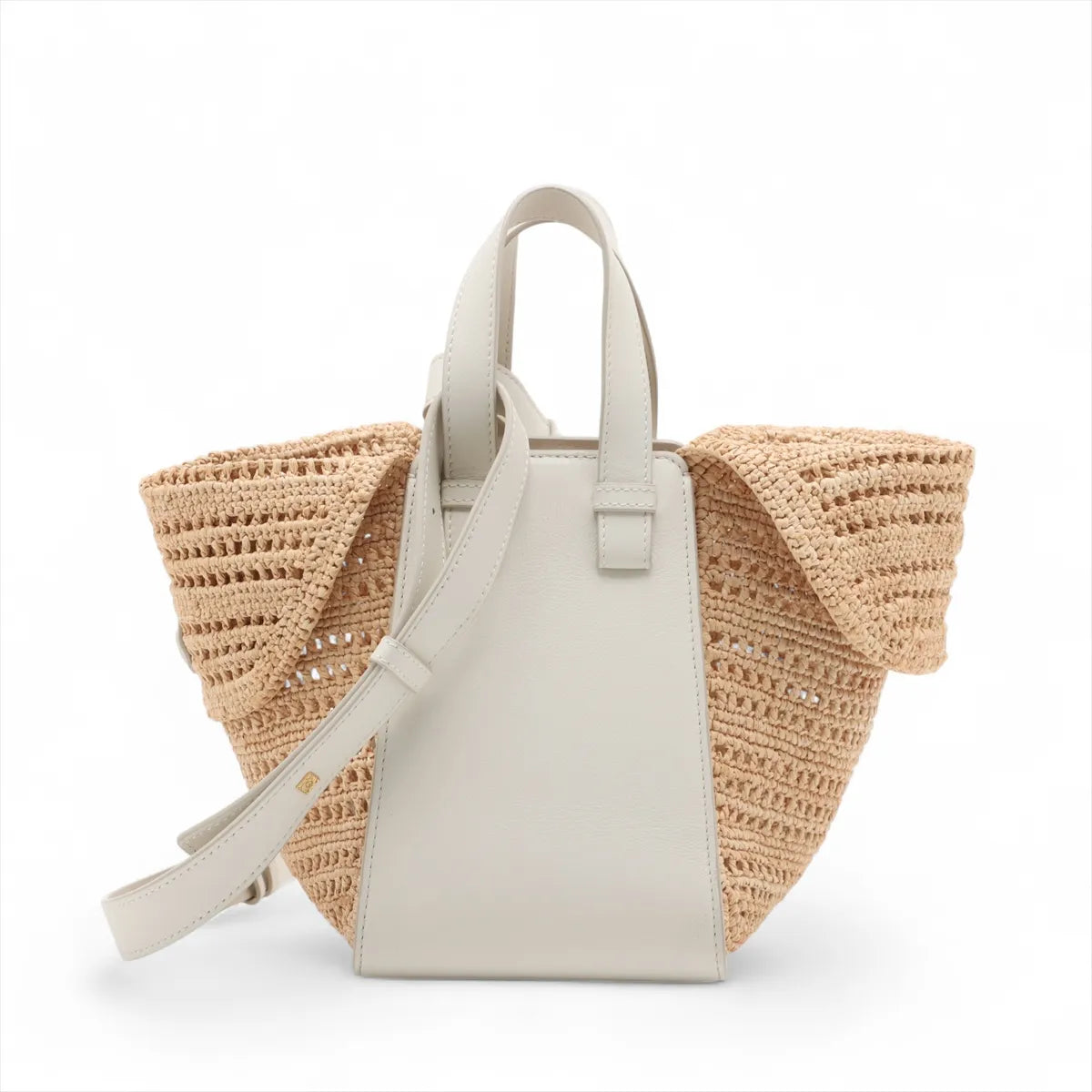 Loewe Hammock Compact Raffia Leather Shoulder Bag White x Beige