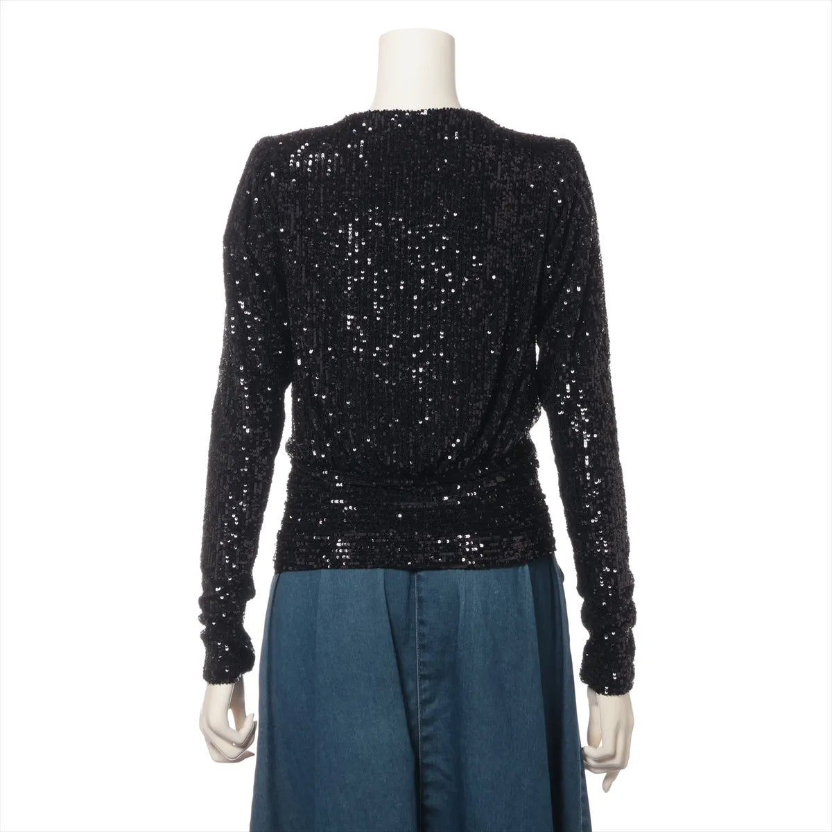 Saint Laurent Paris Deep V-Neck Sequins Top Black