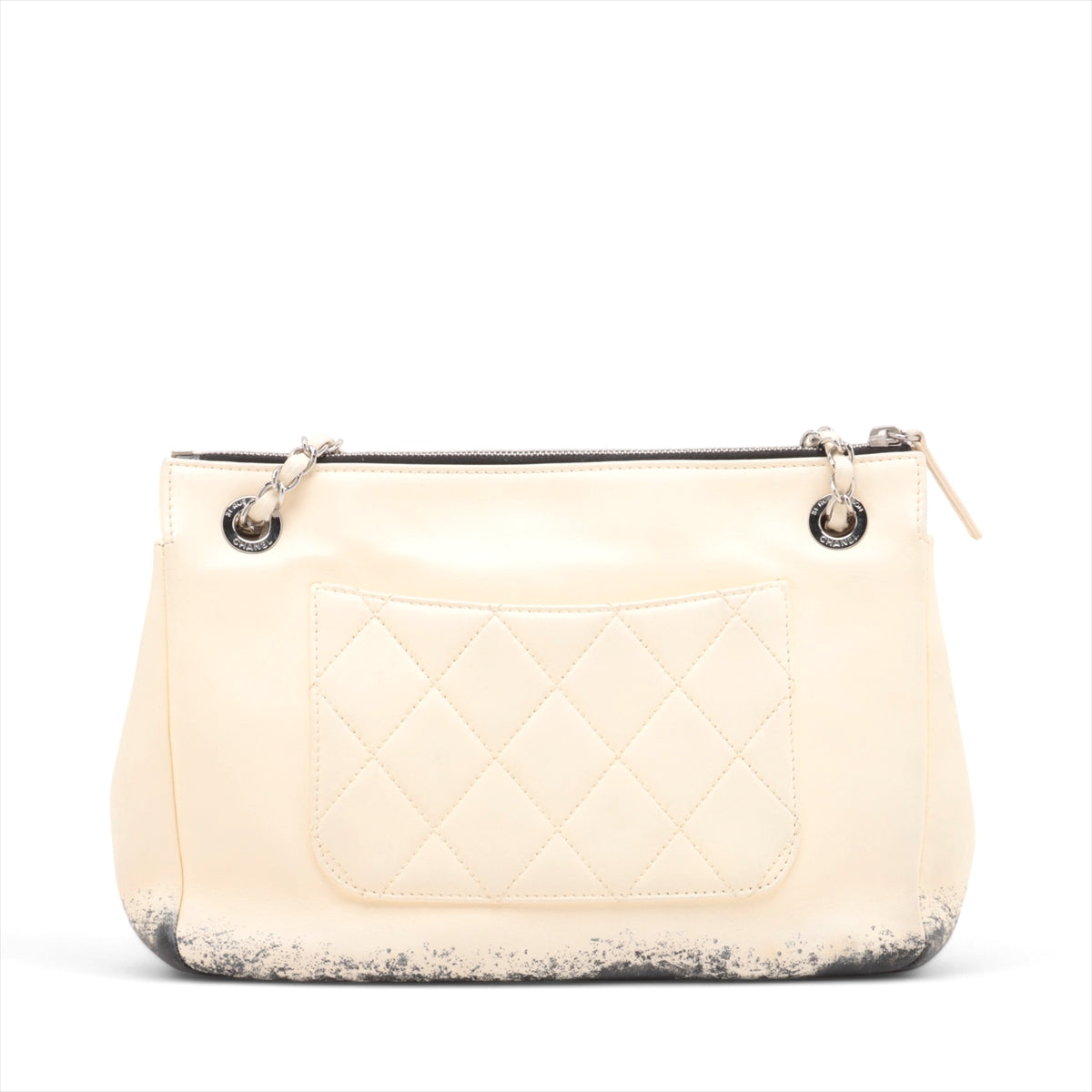 Chanel CC Logo Blizzard Matelasse Lambskin Chain Zip Top Flap Bag Black × White