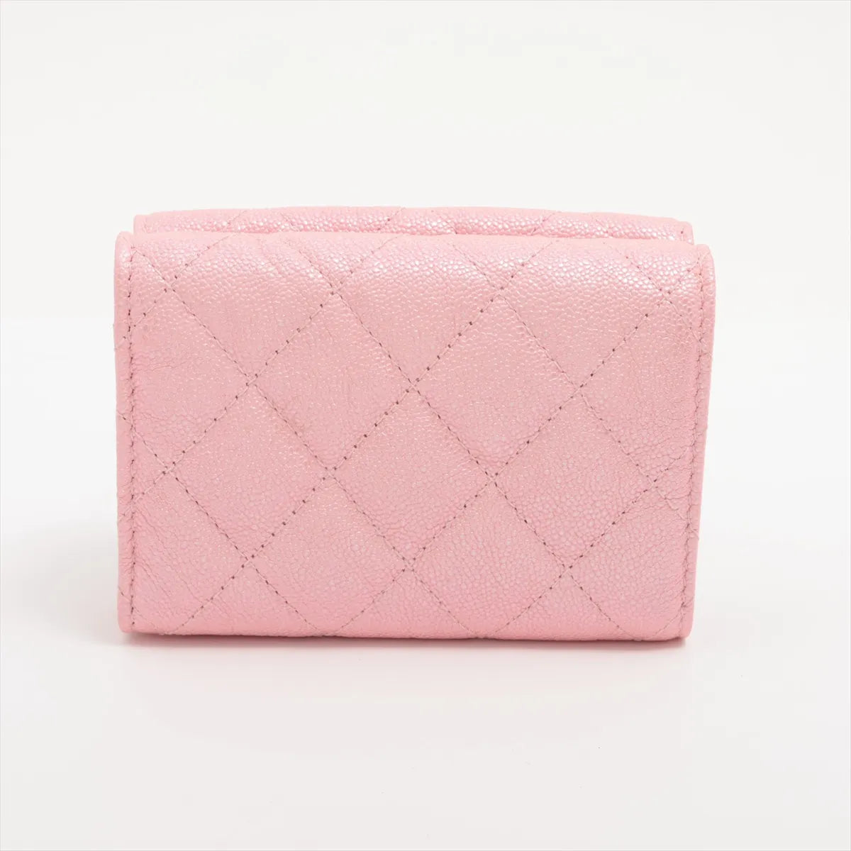 Chanel CC Logo Matelasse Caviar Skin Trifold Wallet Pink